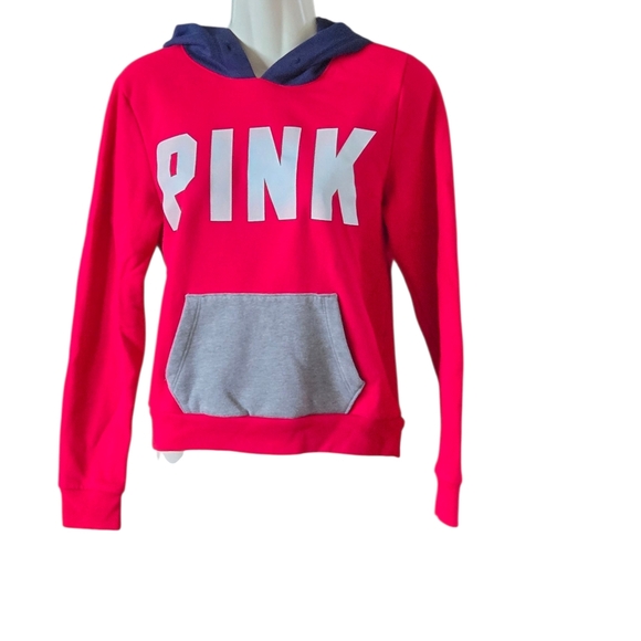 Victoria's Secret PINK Hoodie Sweatshirt Hot Pink Gray Pocket Hooded Top XS - Picture 1 of 6